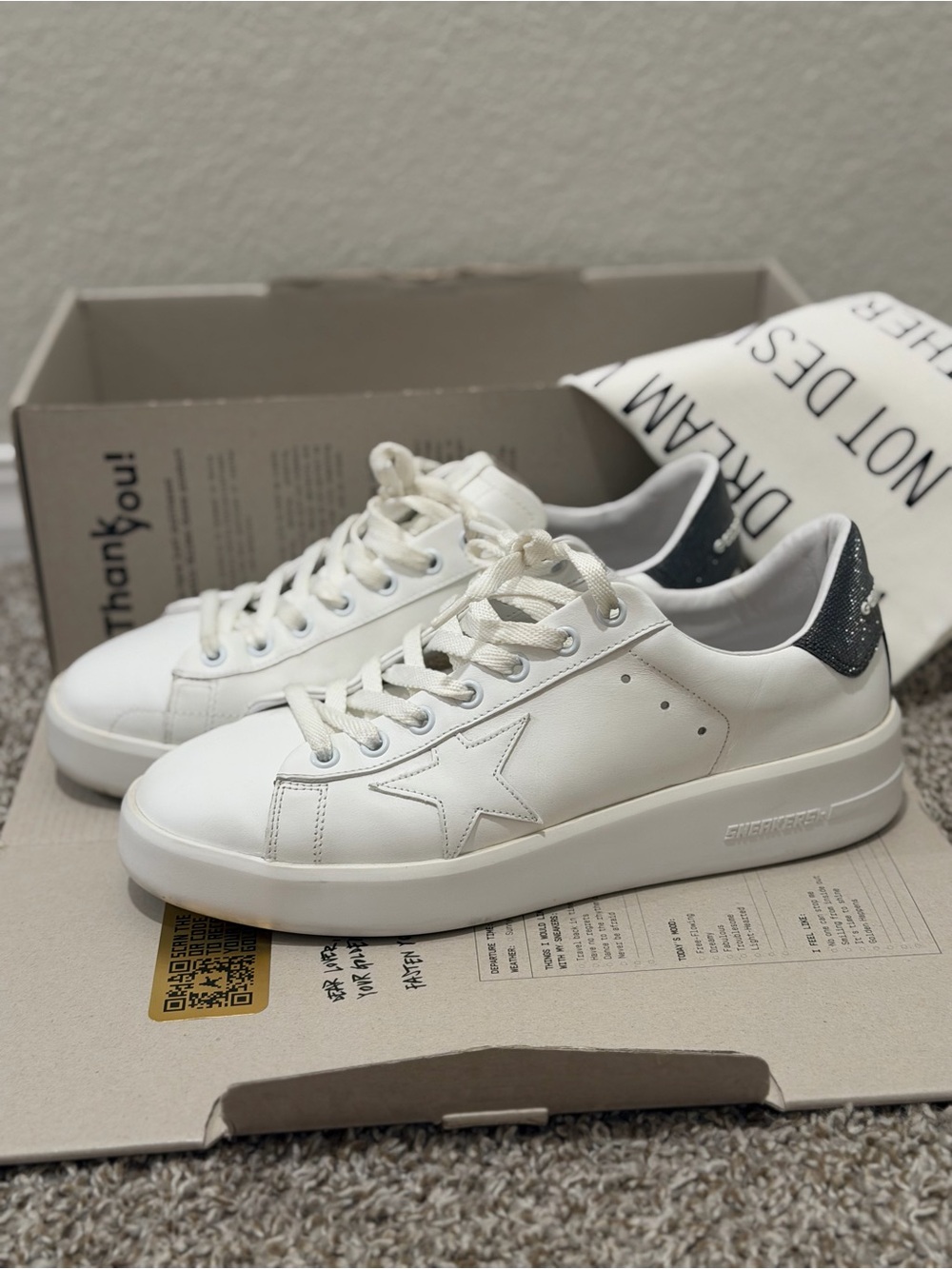 Golden Goose White Sneakers with Black Glitter Heel - Picture 3 of 8